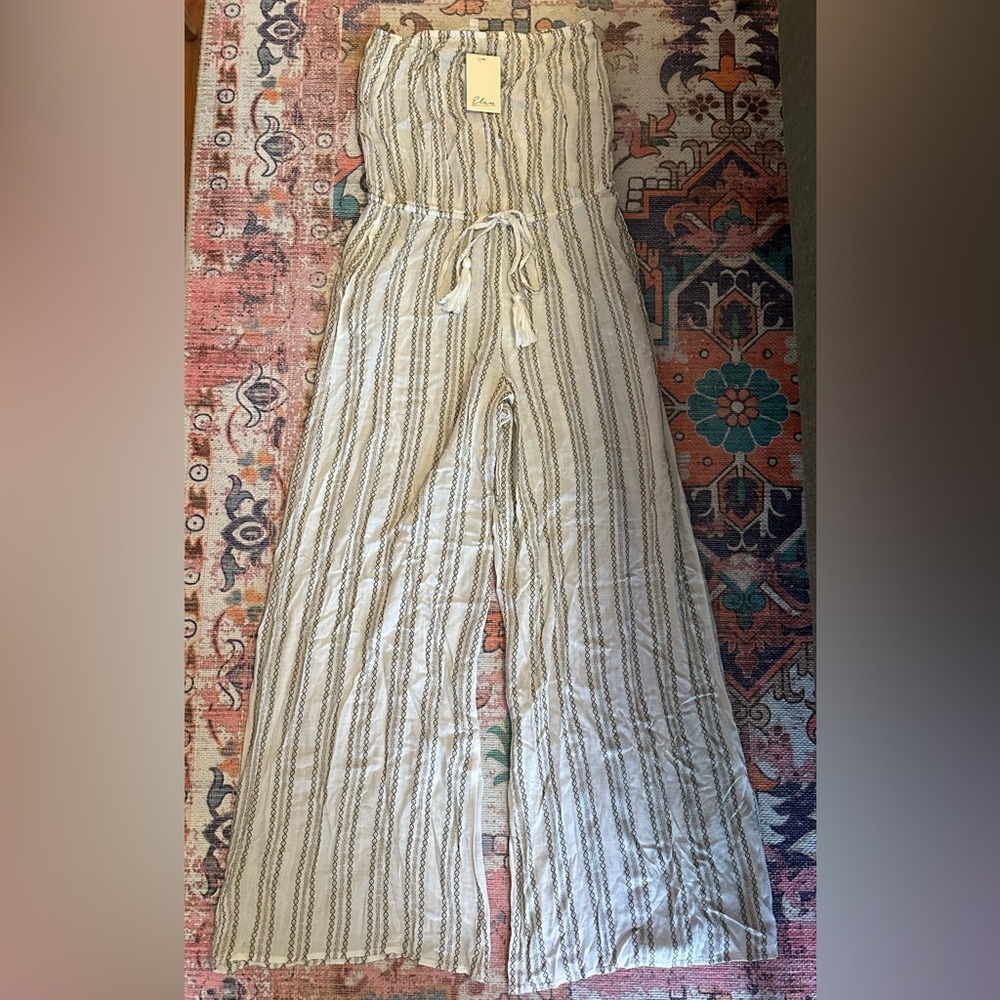 White Tube Top Jumper with Subtle Olive Green/Beige Pattern